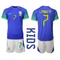 Brasilien Lucas Paqueta #7 Udebanesæt Børn VM 2022 Kortærmet (+ Korte bukser)